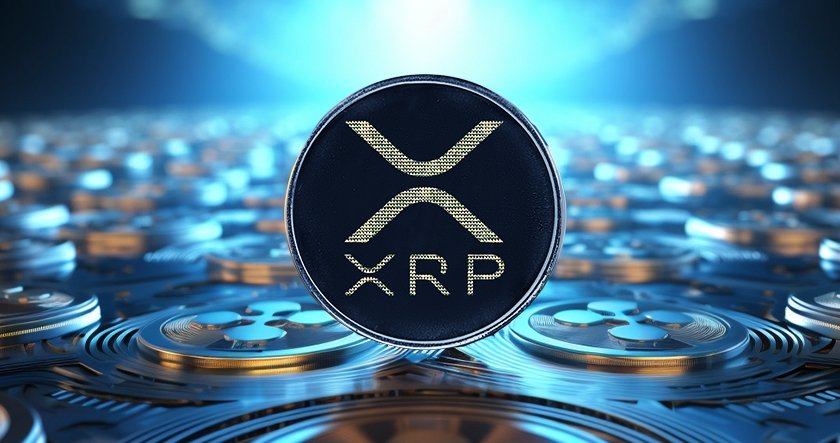 XRP coin logo on blue digital background