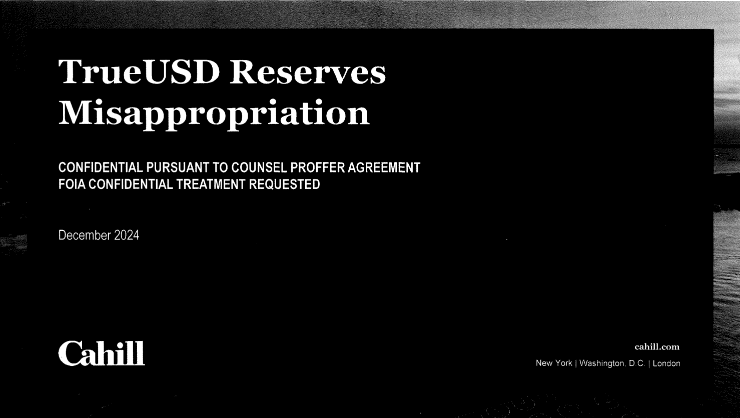 An excerpt of a complaint presented to the Department of Justice prepared by Cahill