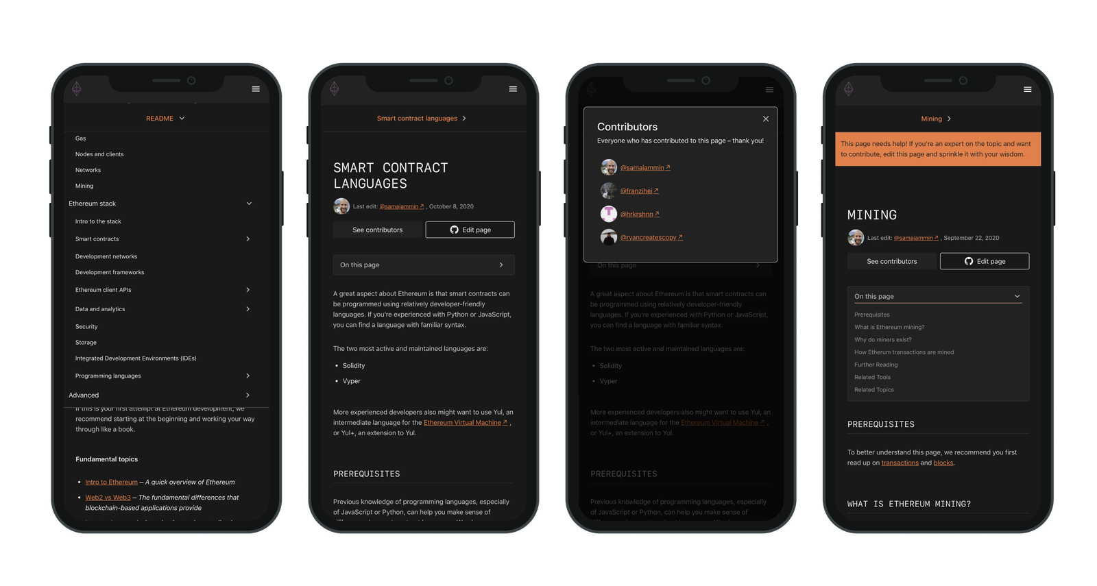 The new ethereum.org developer documentation on mobile