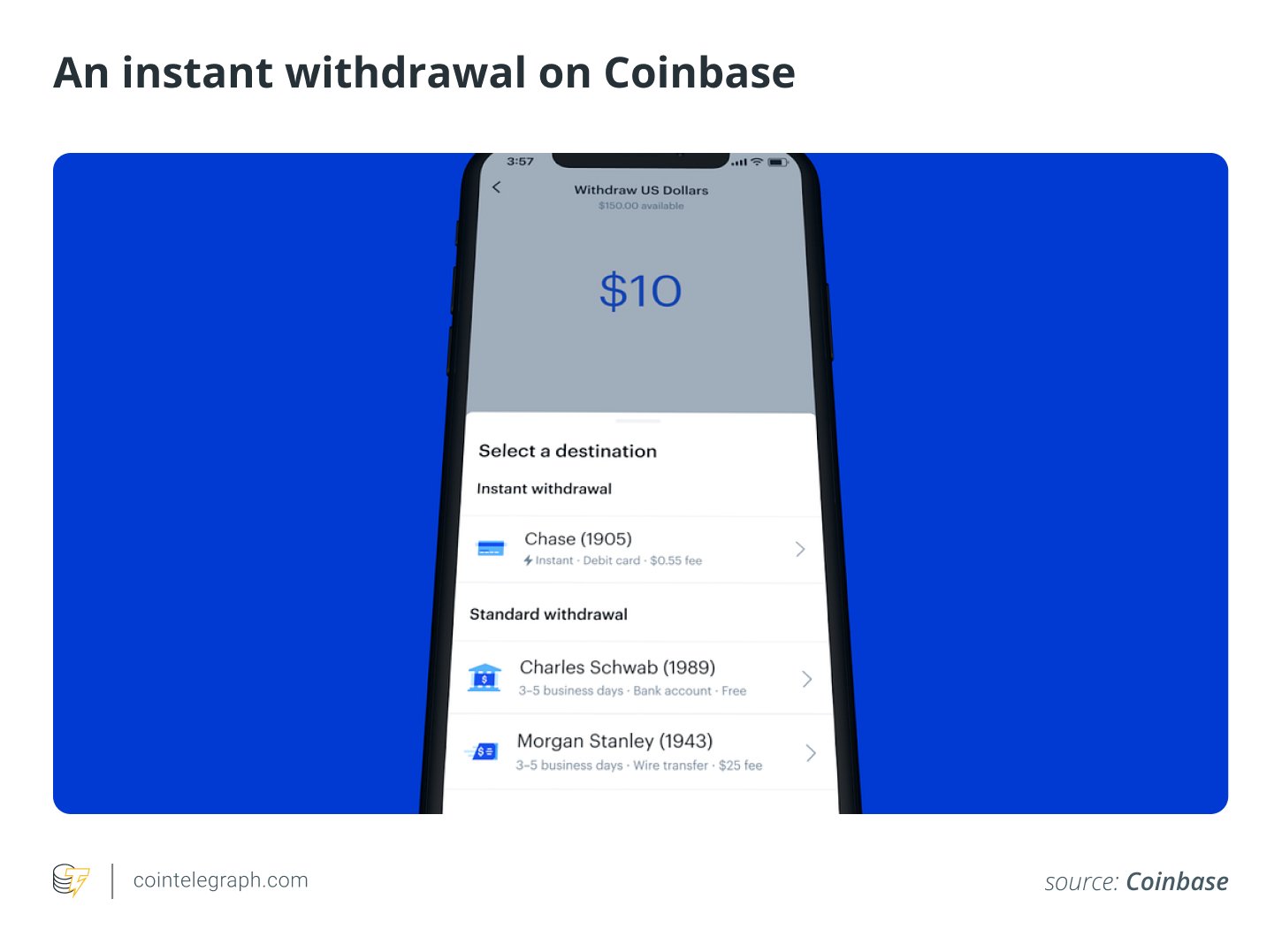 An instant withdrawal on Coinbase