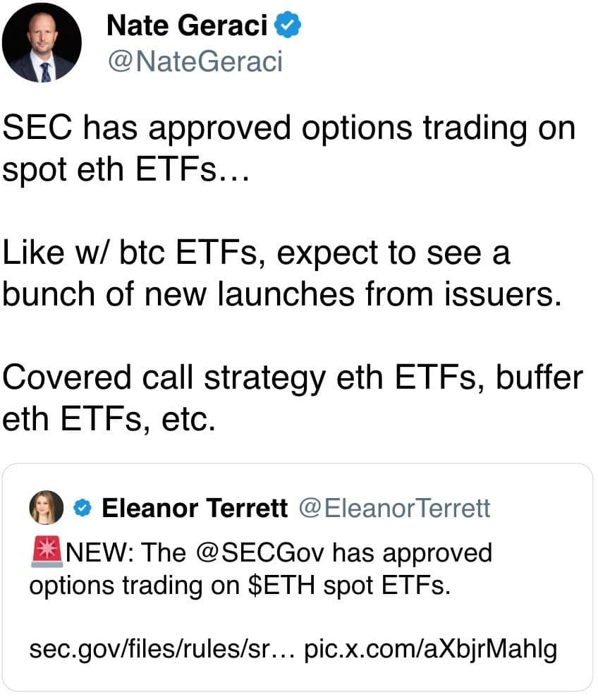 SEC has approved options trading on spot eth ETFs