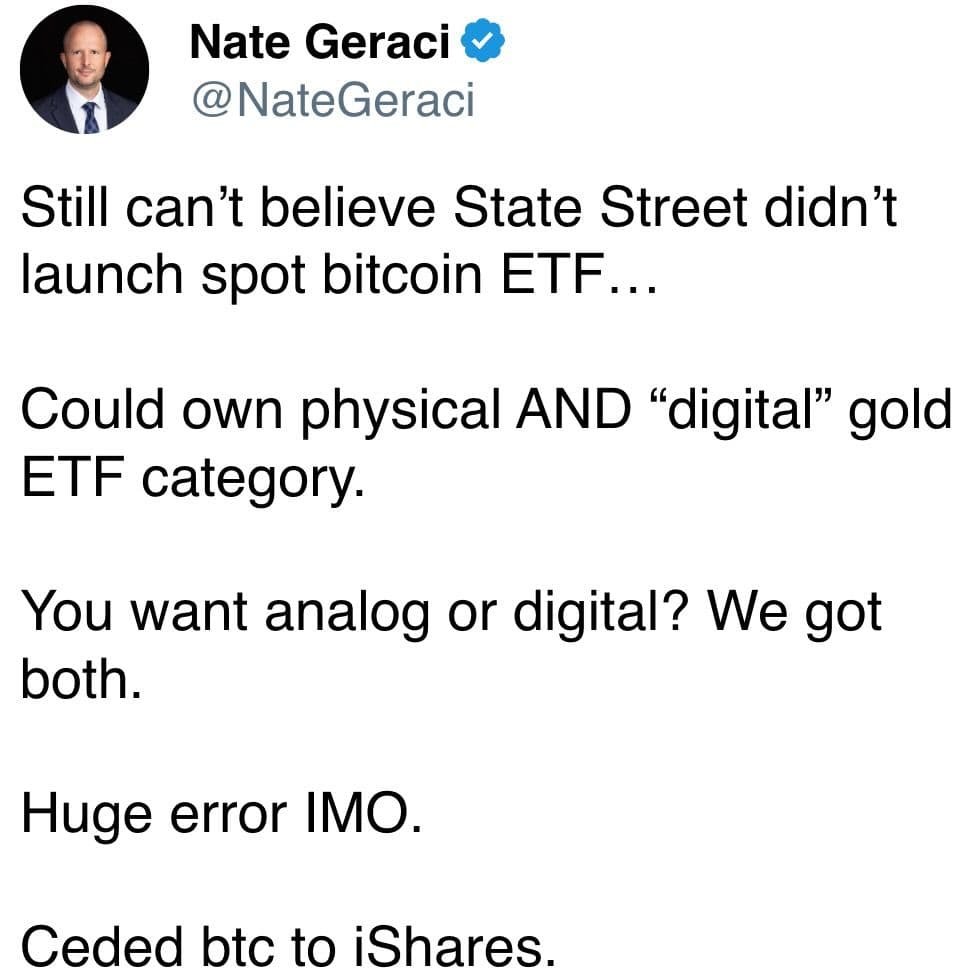 Still can’t believe State Street didn’t launch spot bitcoin ETF…