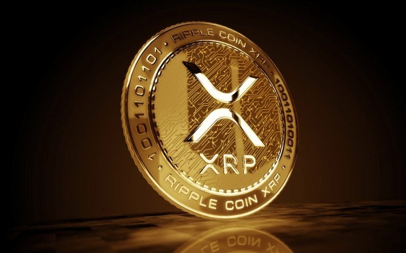 Golden XRP coin with circuit pattern design