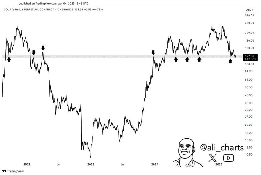 Solana testing critical level | Source: Ali Martinez on X 