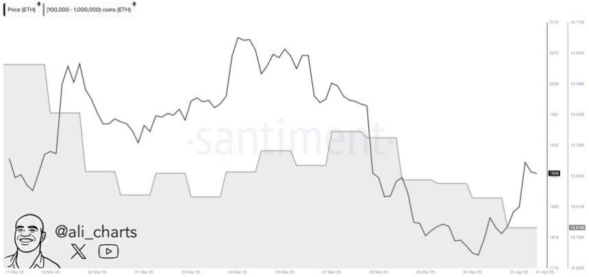 Ethereum Whales sold 760,000 ETH in two weeks | Source: Ali Martinez on X