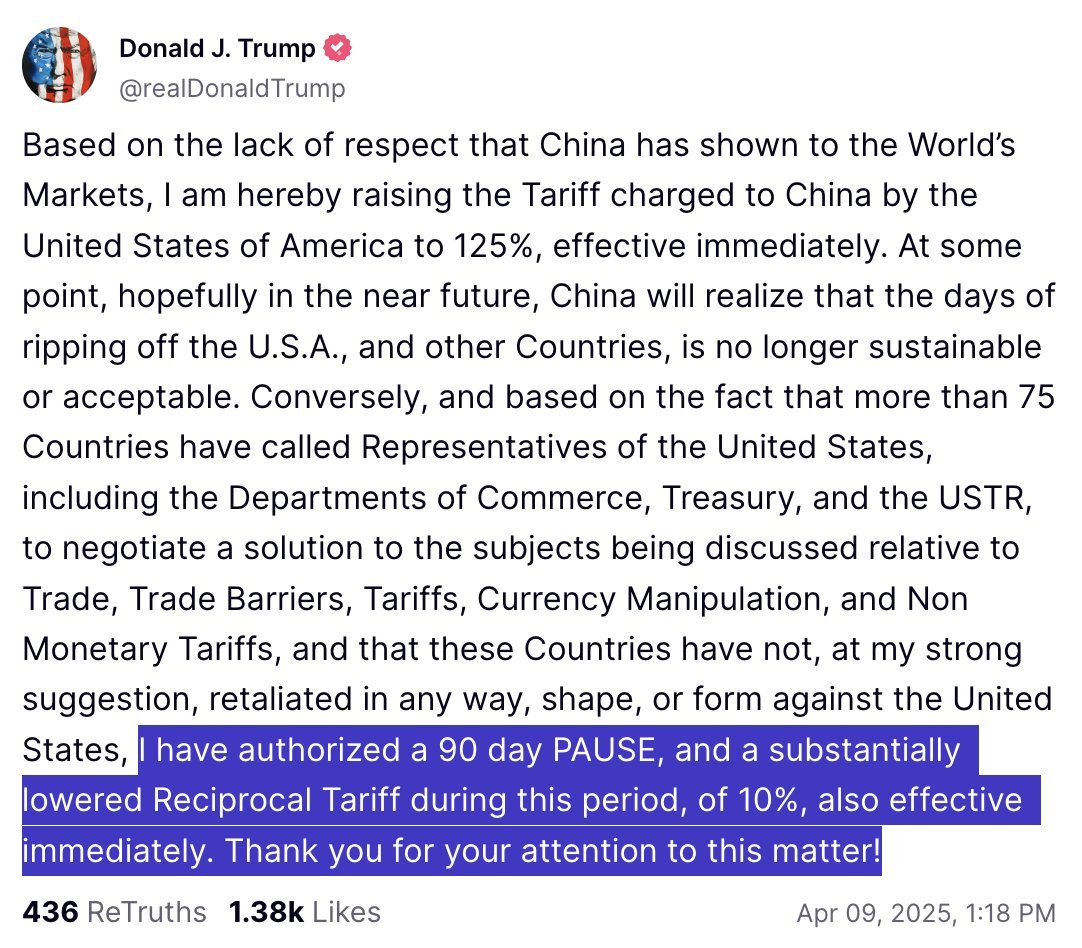 Trump paused tariff war for 90 days