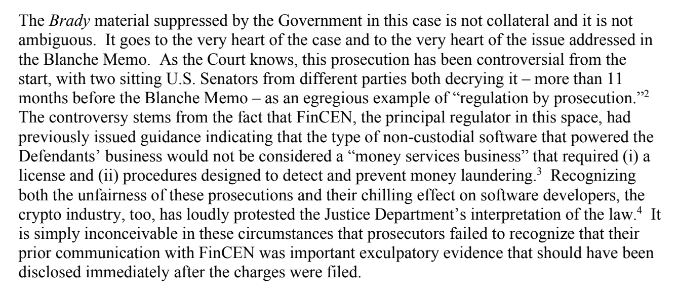 A new filing shows FinCEN told prosecutors that Samourai Wallet was not a money transmitter. They charged its founders anyway—and kept that fact hidden for over a year. 
