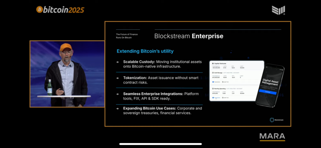 Adam Back Presents Blockstream’s Bitcoin-First Infrastructure Vision at Bitcoin 2025 2 At Bitcoin 2025, Blockstream CEO Adam Back outlines the roadmap to scale Bitcoin from 100 million to 1 billion users, unveiling infrastructure updates and a laser focus on self-custody.