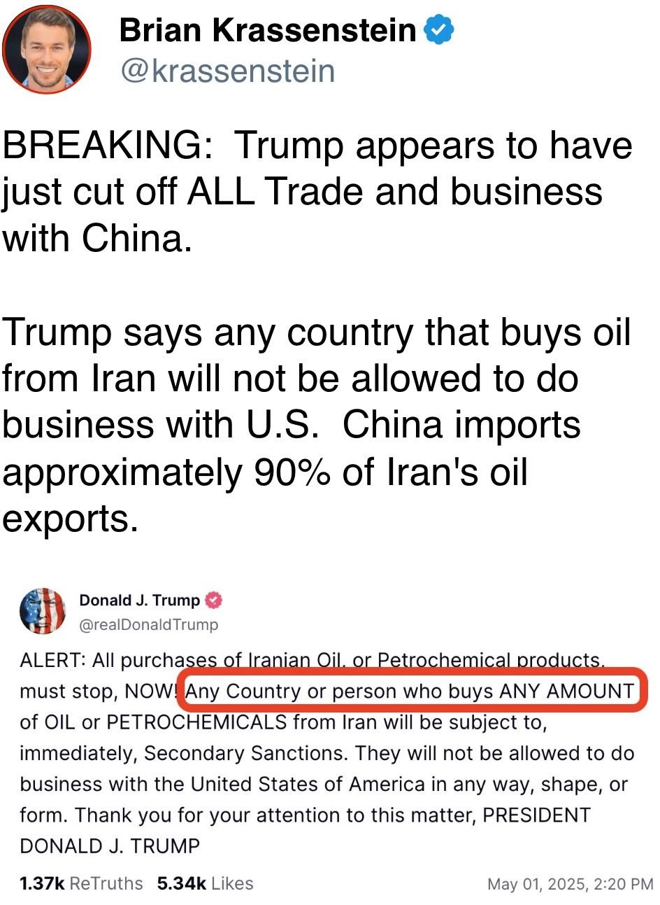  Trump appears to have just cut off ALL Trade and business with China.