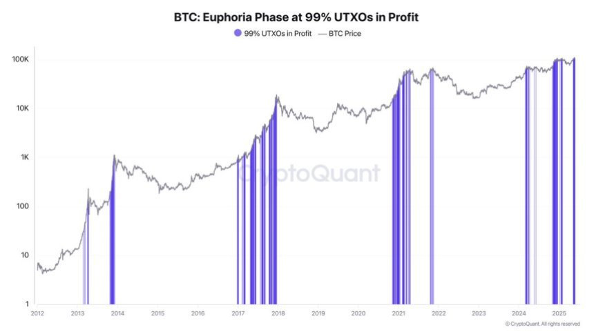 Bitcoin Euphoria Phase at 99% UTXOs in Profit | Source: Darkfost on X