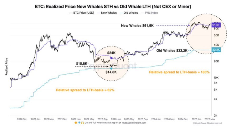Bitcoin Realized Price New Whales STH vs Old Whale LTH | Source: Axel Adler on X