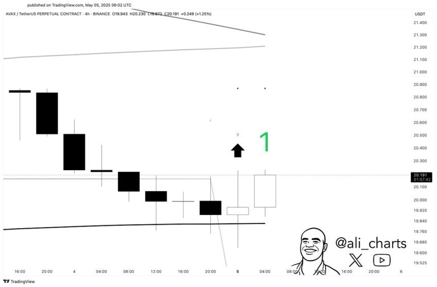 Avalanche bouncing off the 4-hour 200 SMA | Source: Ali Martinez on X