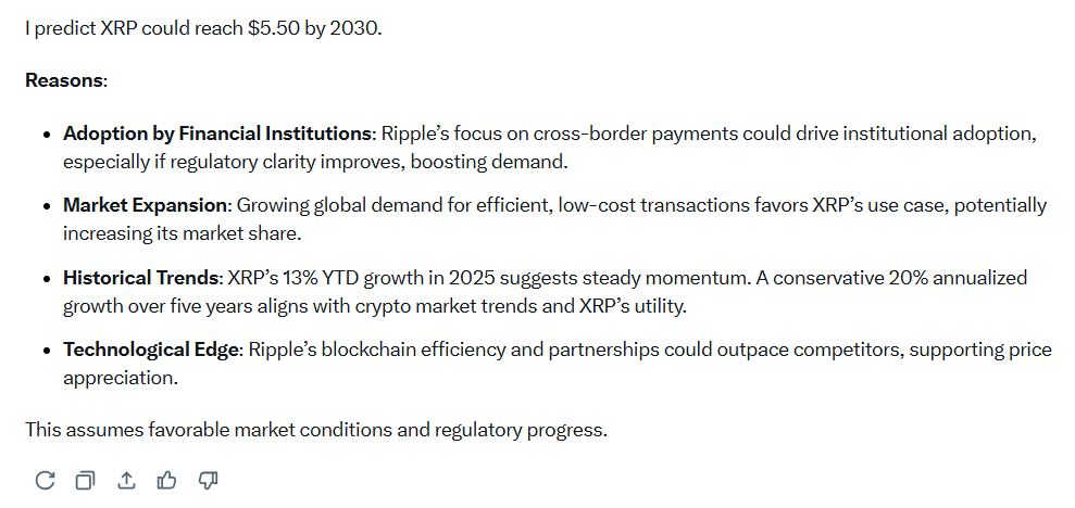 Conservative XRP price prediction at $5.50 by 2030