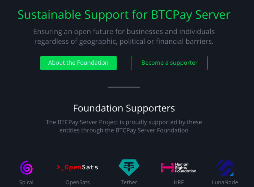 BTCPay Server is supported by various philanthropic and for-profit organizations 