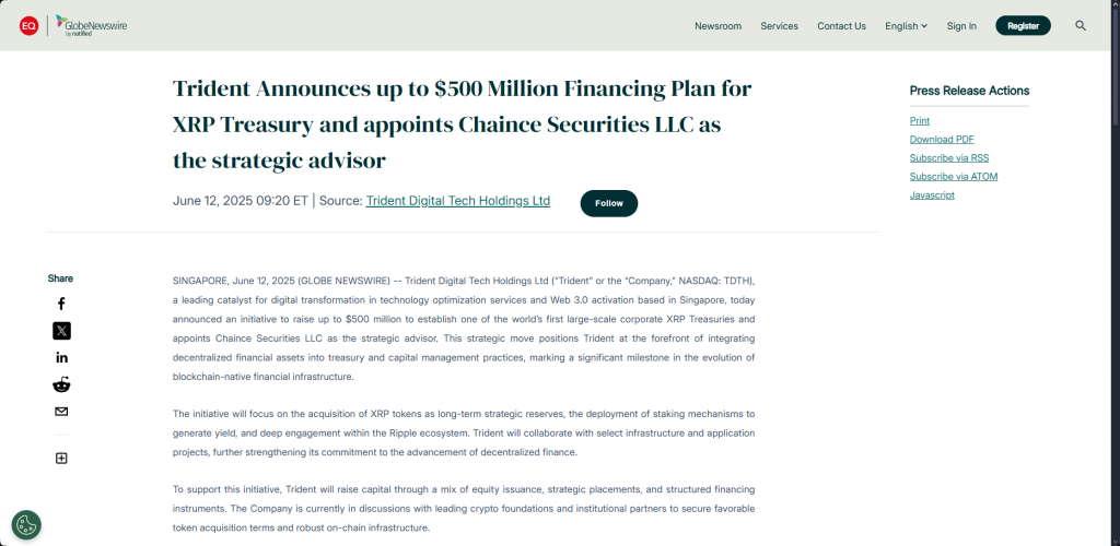 Trident XRP treasury announcement