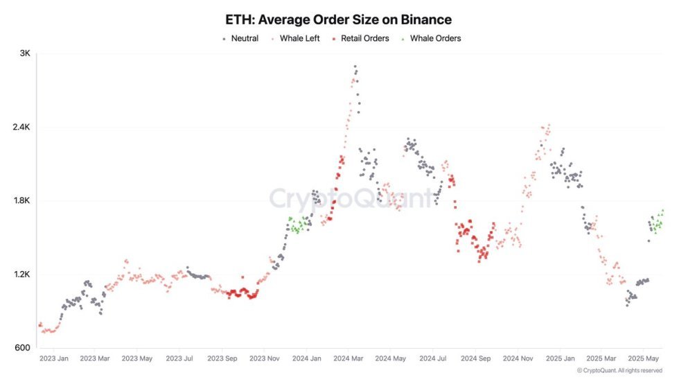Ethereum Average Order Size on Binance | Source: Darkfost on X