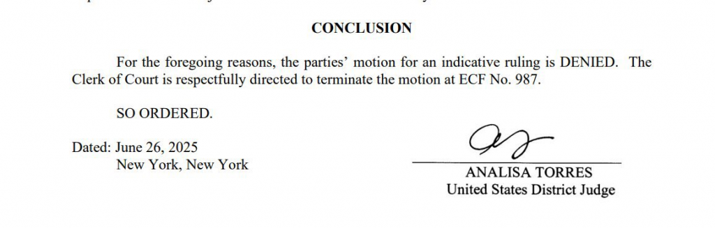 Judge denies Ripple SEC request