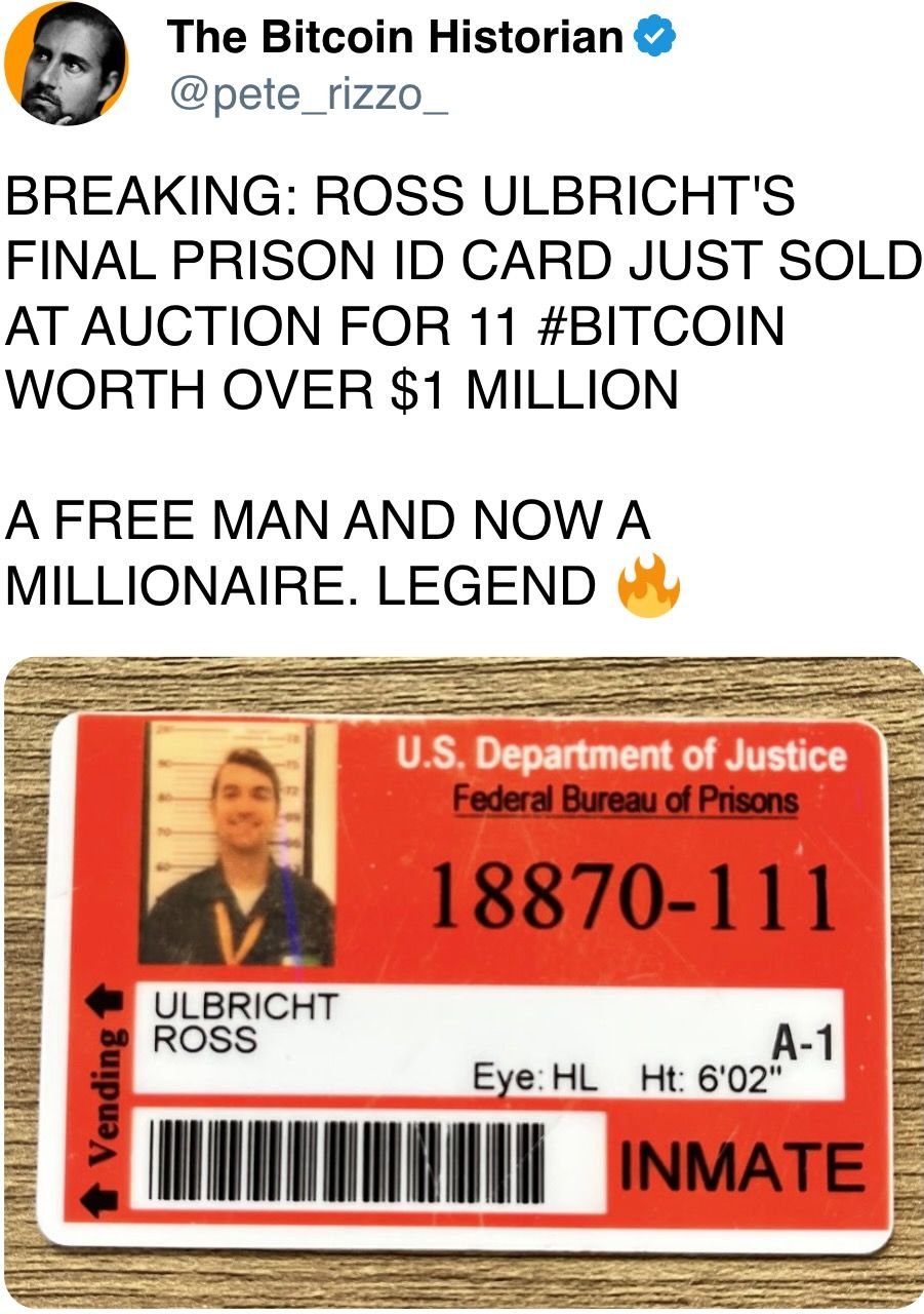 ROSS ULBRICHT'S FINAL PRISON ID CARD JUST SOLD AT AUCTION ROSS ULBRICHT'S FINAL PRISON ID CARD JUST SOLD AT AUCTION
