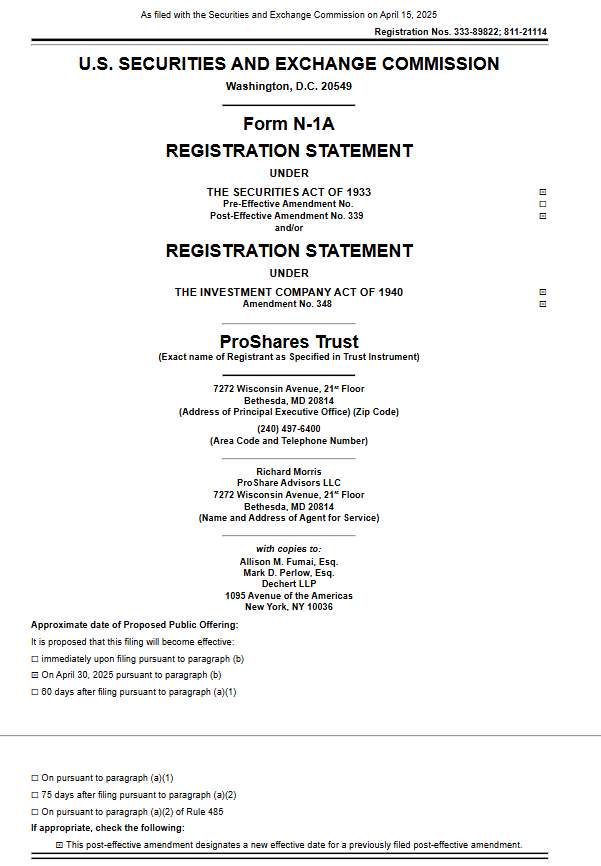 ProShares Trust SEC registration filing