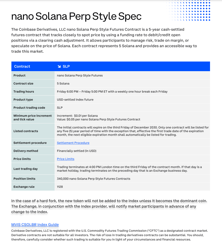 LLC nano Solana Perp Style Futures Contract 