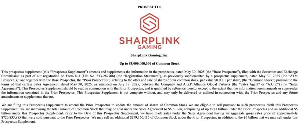 SharpLink Gaming Prospectus to buy Ethereum | Source: US Securities Exchange Commission