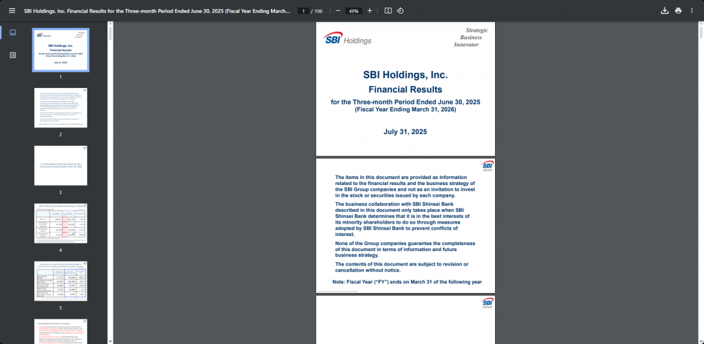 SBI Holdings official financial results document